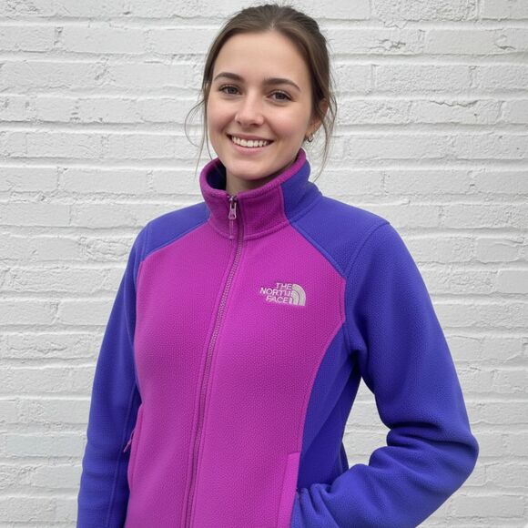 The North Face FlashDry Fleece Jacket Size S/P Full Zip Purple Pink Colorblock - Picture 1 of 16